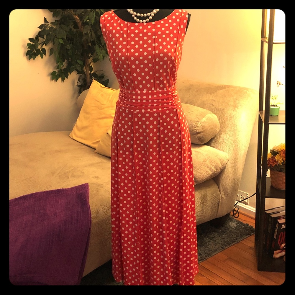 Orange and White Polka Dot dress, size L
